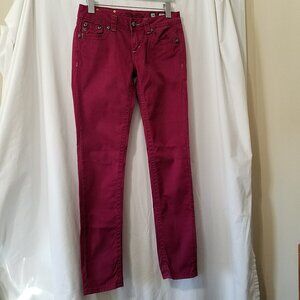 Miss Me Women’s Skinny Jeans – Size 28 – Raspberry Wash – Angel Wings Rhinestone